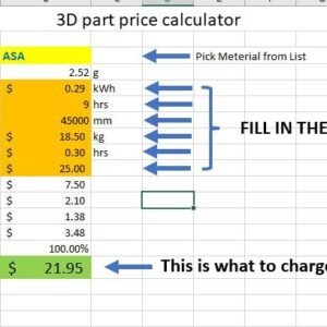 Accurate 3D print cost calculator EXCEL template